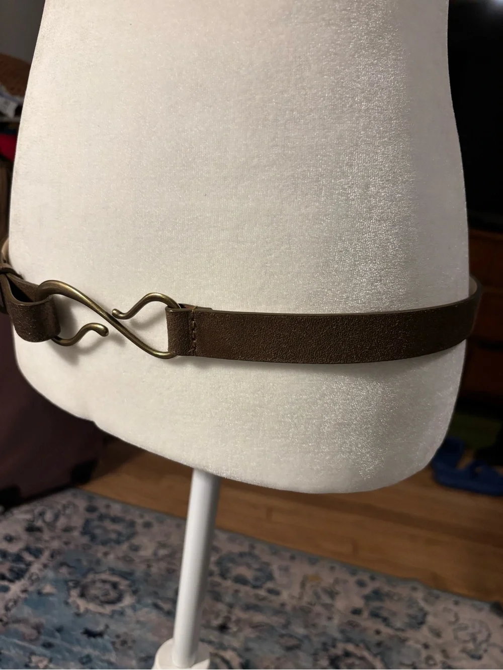 Coldwater Creek Brown Leather Belt with Brass Loop Buckle